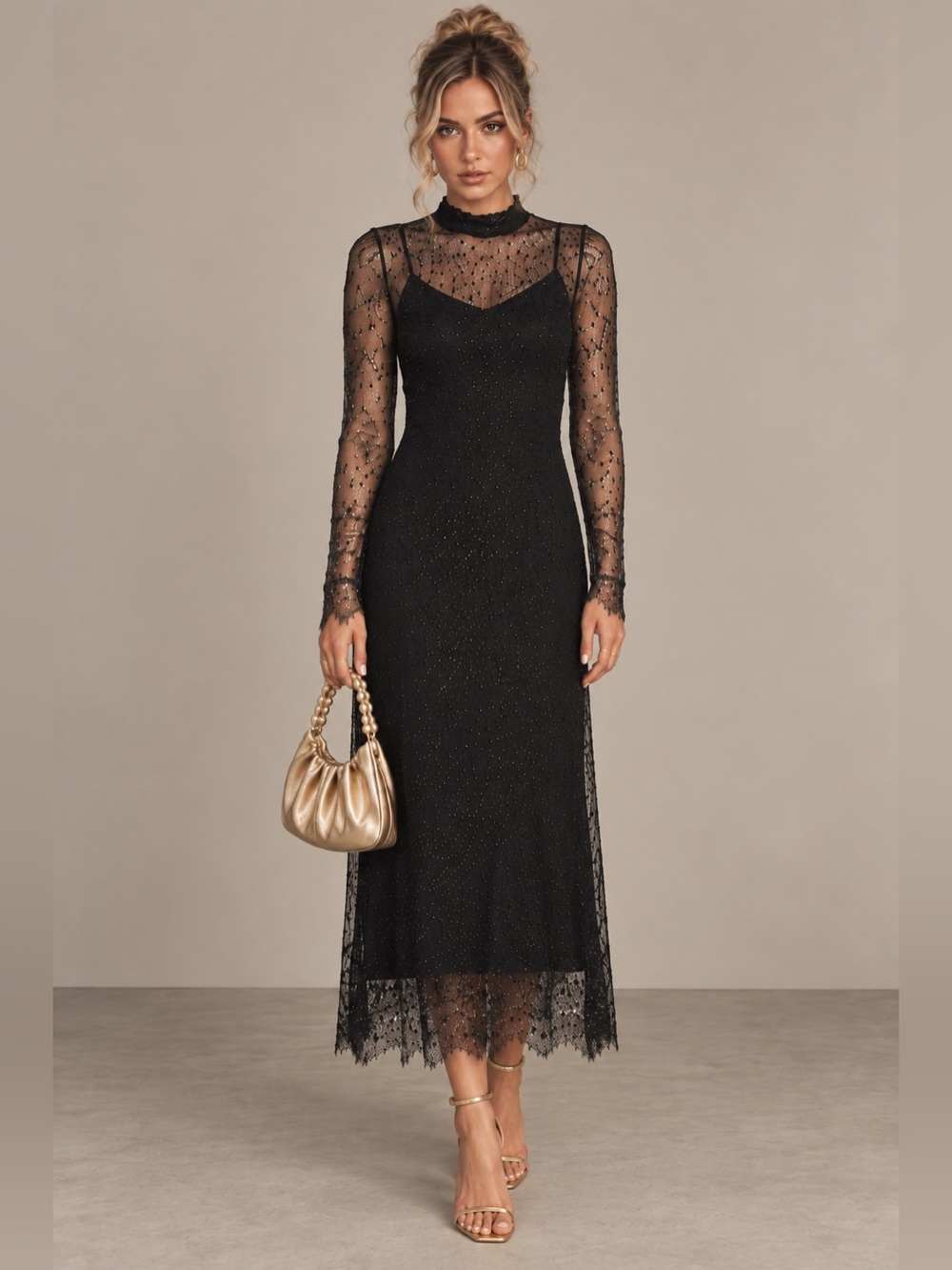 Sea New York Seraphina Black Embellished Lace Midi Dress 6 Dark Romantic Whimsi